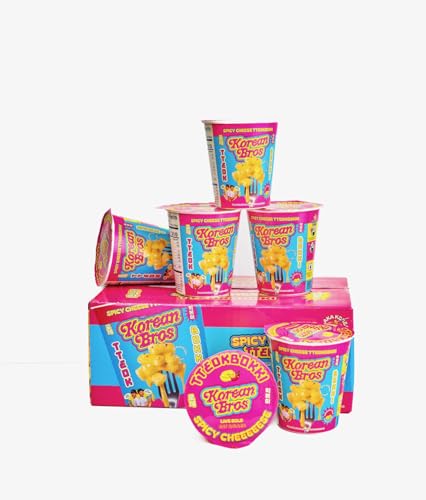 Korean Bros Spicy Cheese Tteokbokki Cups (6 Pack) - Instant Tteokbokki Rice Cakes, Korean Street-Style Snack or Meal