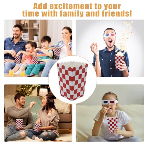 Image of 50 Pcs Popcorn Boxes Mini Paper Popcorn Box Cardboard Popcorn Container for Party Disposable Snack Candy Popcorn Bags Popcorn Holder for Movie Nights Birthday Wedding (Red Checkered)