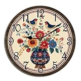 Installation facile : conçue pour une installation sans tracas, l'horloge murale en bois avec oiseaux perchés sur un vase comprend une fente de suspension prédécoupée à l'arrière et est livrée avec un crochet de montage (inclus). Fixez simplement le crochet, accrochez l'horloge et insérez une pile AA (non incluse) pour une heure instantanée.