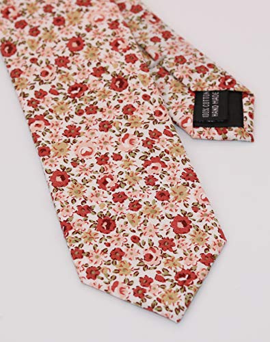 Image of Men's Skinny Tie Floral Cotton Necktie and Tie Bar Clip Sets, Great for Weddings,Groom,Groomsmen