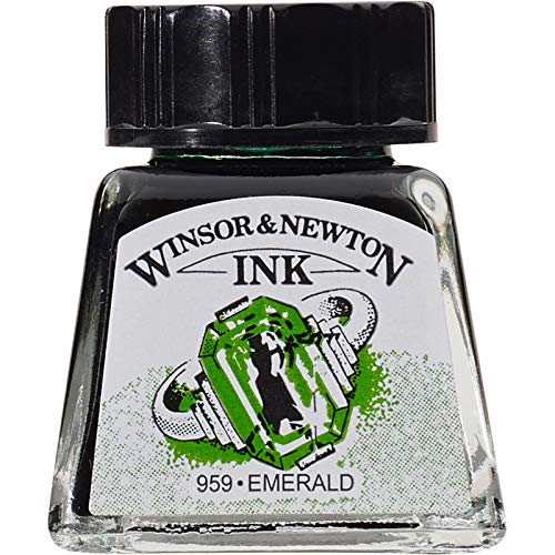 Image of Winsor & Newton Drawing Ink 14 ML - Emerald (235), Fast Drying, Transparent, Water-Resistant & Intermixable Inks, Ideal for Brush, Dip Pen or Air Brush - More Colours Available