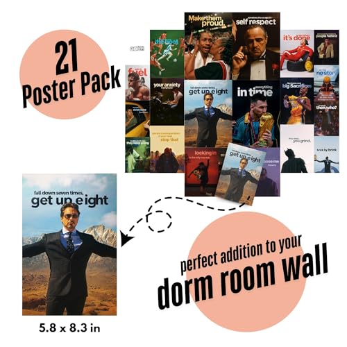 Image of Yellow Town India Hard Hitting Motivational Poster Kit | 21 MultiSized Posters + Wall Friendly Adhesive | A4,A5,A6 Art Prints | 300 GSM | Goal Oriented Room Decor for Men