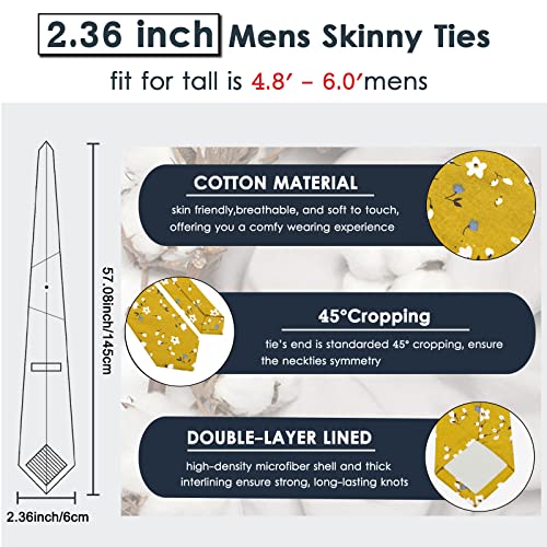 Image of Mantieqingway Floral Ties for Men Skinny Cotton Tie Flower Necktie