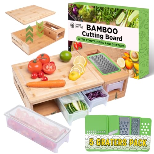 Bamboo Cutting Board With Containers & 5 Graters...