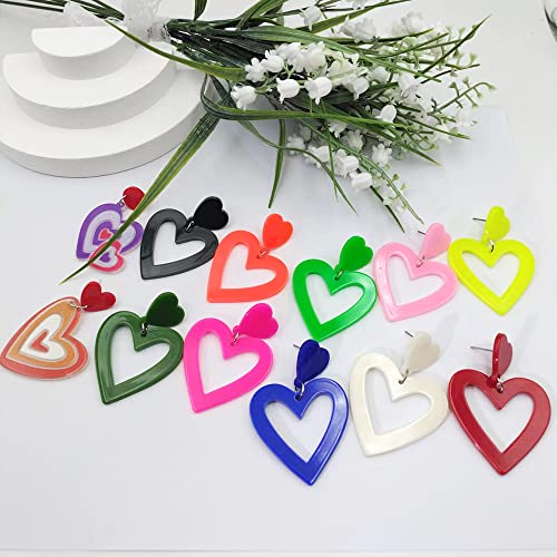 Lkingel Acrylic Red Double Hearted Earrings For Women Hypoallergenic Acrylic Double Hearted Earrings Dangling Water Drops Heart Dangle Earrings Statement Colorful Love Heart Dangle Drop Earrings For Women #TOP3