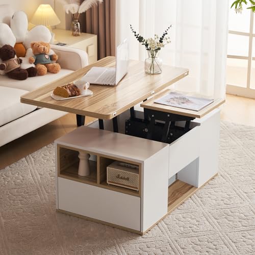 Sapgaks Table Basse relevable,Le Plateau de Table s'ouvre pour Former 2 Tables,avec 2...