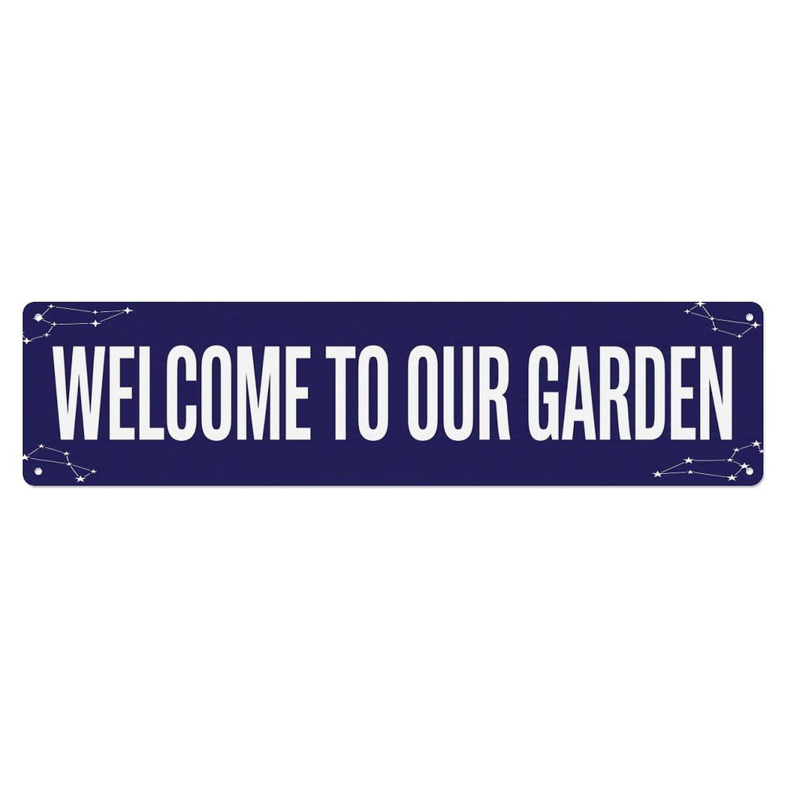 Vintage Welcome to Our Garden Indigo Metal Tin Sign