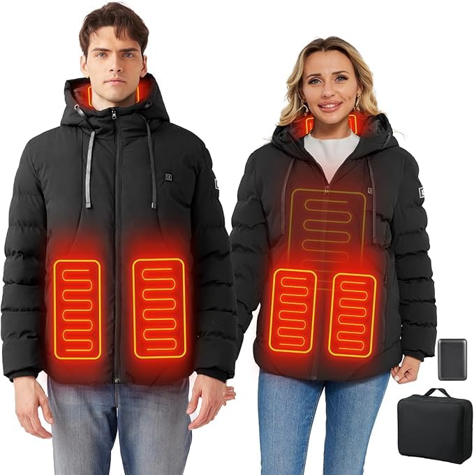 Qdreclod Beheizbare Jacke mit Kapuze Heizjacke mit Akku 10000mAh Warme Heizjacke f&uuml;r Herren Damen 3...
