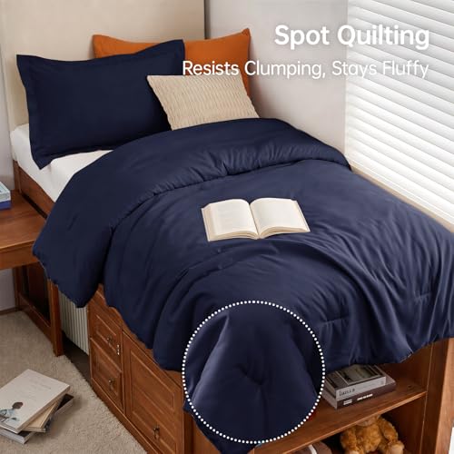 Image of MUXHOMO MUXHOMOTwin /Twin XL Comforter Set, All Season Ultra Soft Down Alternative Bedding - 2 Piece Lightweight Bed Set Includes 1 Comforter (68 inchx88 inch) and 1 Pillow Shams (20 inchx26 inch), Navy Blue