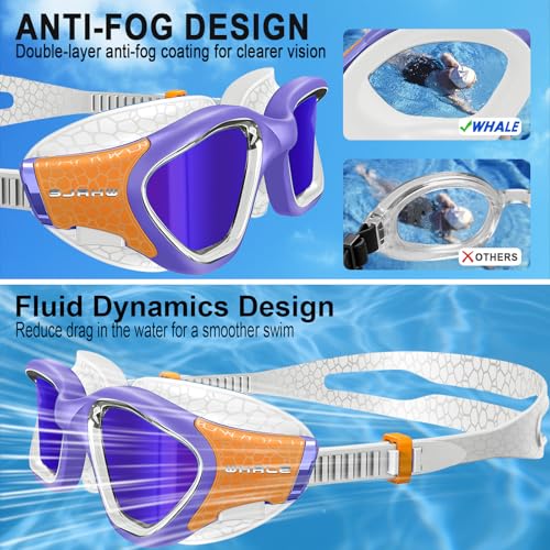 Image of Whale Swim Goggles Polarized Anti-Fog Lenses, Unisex | 100% UV Protection | Anti-Fog Goggles High Definition, Wide-Angle View