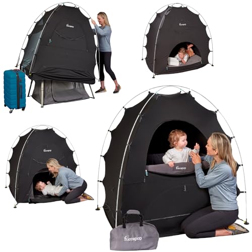Image of hiccapop Blackout Tent for Pack and Play, Patented Portable Crib Tent, Blackout Canopy Crib Cover, Sleep Pod for Kids, Pack and Play Blackout Cover, Pack and Play Tent