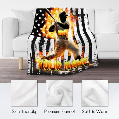 Baseball Blanket for Boys, Custom Blankets Gifts for Kids, Personalized Sports Throw with Name, Soft Fleece Throw for Sport Lovers, 40"x50"