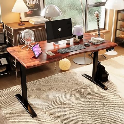 Monomi Height Adjustable Electric Standing Desk, 55 x 24 Inches Stand up Desk, Sit Stand Home Office Computer Desk(Black Frame+Cherry Top) Cover