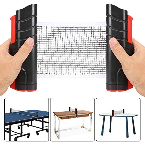 Beststar Red de ping pong, red de ping pong, portátil, ajustable, retráctil, de repuesto, red de tenis de mesa para jugar en casa y al aire libre, Negro y rojo.