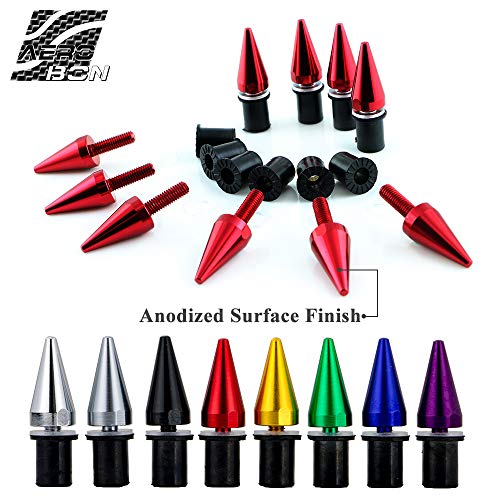 AeroBon 10 Pieces Aluminum Spike Motorcycle Windscreen Bolts/Windshield Screws (Red)