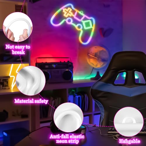 HOTUT Gamer LED Neonlicht, Spiel Leuchtreklame, Gaming Neon Schild, USB & Batterie betrieben Spielförmige Leuchtreklame für Internet Cafe Game Room Bar Party Deko, nicht dimmbare