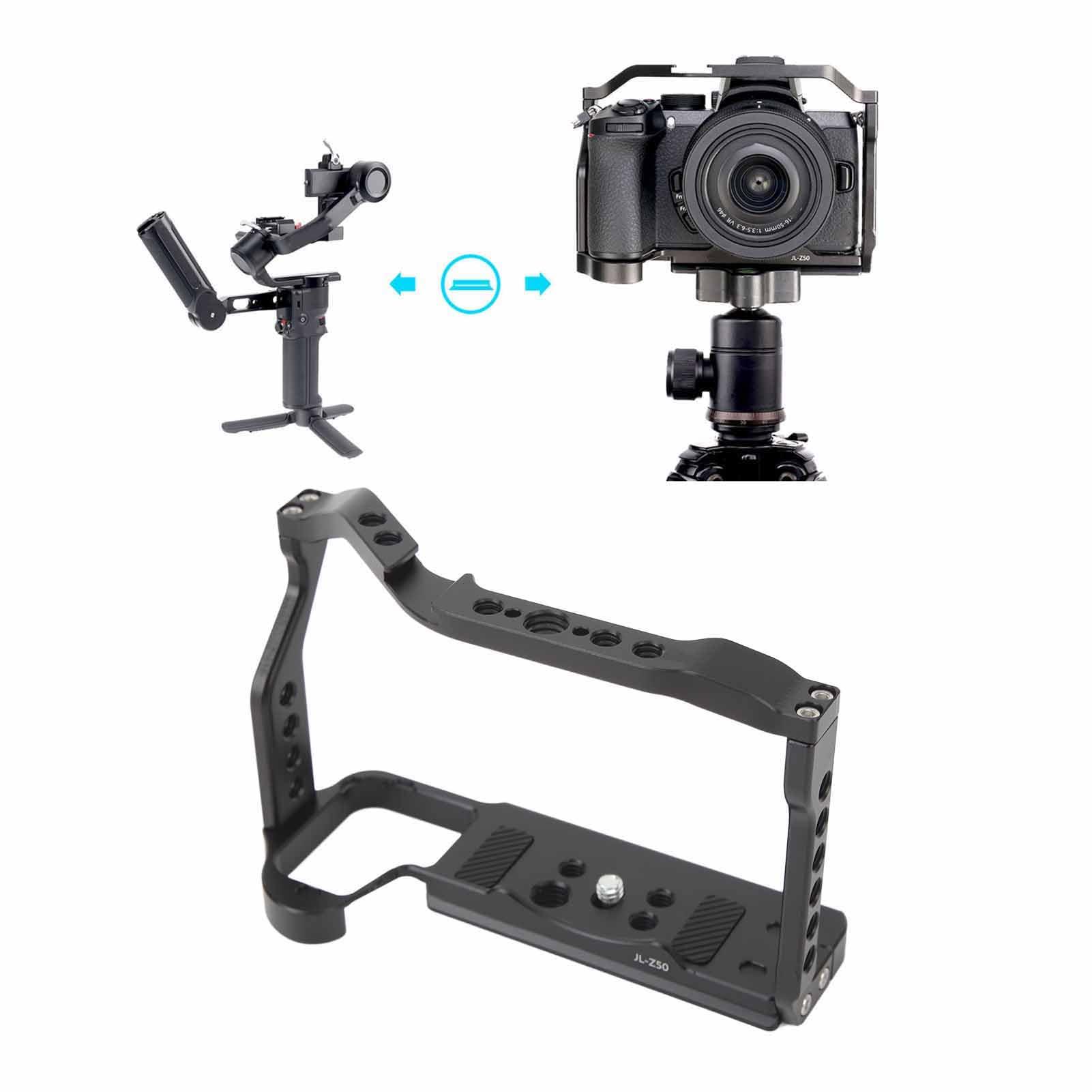 Jaula de Cámara Completa Compatible con Z50, Estabilizador de Plataforma DSLR de Aleación de Aluminio con Roscas de 1/4 y 3/8, Zapata Fría, para Montaje Arca para Vlogging,
