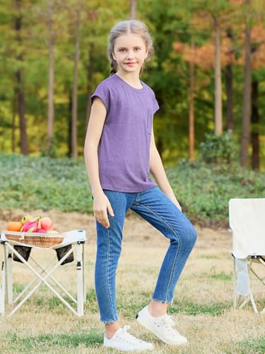 Image of GORLYA 2 Pack Girls Cap Sleeve Summer T-Shirt Multipacks Casual Loose Basic Tee Tops with Pocket 6-14Y