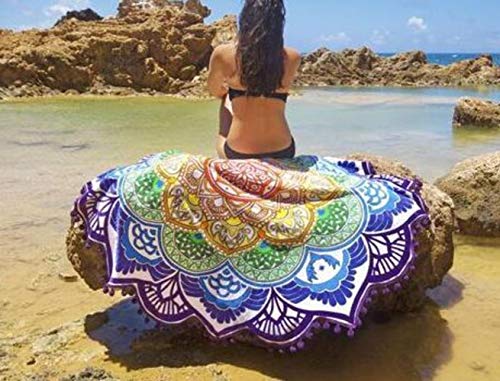 YIHANG Yoga Mat Chakra Beach Towel Tassel Toalla Mandala Tapestry Sunblock Round Cover-Up Bath Towel Lotus Bohemian 150cm Yoga Mats for Women Men Beginner Environmental Gymnastics Mats 1 pcs