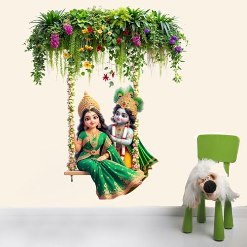 Image of Vinyl Krishna Wall Sticker,Radha Krishna Wall Stickers for Wall,Bedroom,Krishna Stickers for Walls of Home,Multicolor, 79 Cm x 91 Cm,Pack of 1