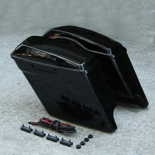 5 Inch Vivid Black Extended Stretched Saddlebags fits for Touring Models FLT, FLHT, FLHTCU, FLHRC, Road King, Road Glide, Street Glide, Electra Glide, Ultra-Classic 2014-later