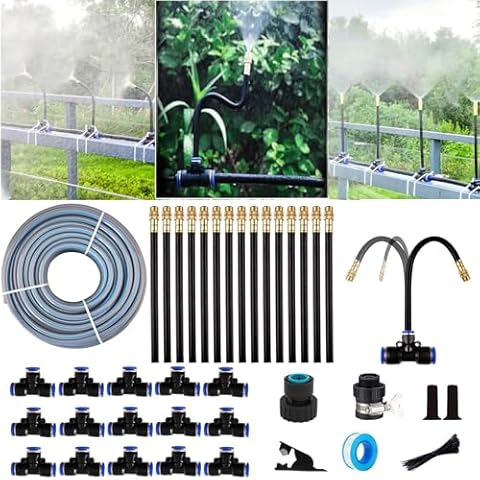 URANT Drip Irrigation System Kit,Replaceable 360-Degree Bent Dropper with New Fast Connector,Atomized Copper Nozzle Watering System for Garden Plants,Lawn Garden Watering System Cover