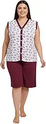 Pijama Feminino Plus Size Pescador Estampa Floral Manga Curta Botão Gola V Bermuda Conjunto Dormir