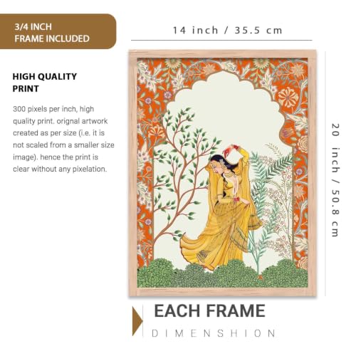 Image of kotart Indian Traditional Madhubani Wall Art Painting With Frame | Paintings Home Decoration For Living Room Bed Room Hotel Wall Decor Digital Reprint Set of 3 (14x20 Inch)