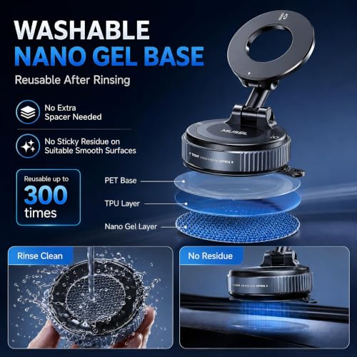 MUSEL Magnetic Car Phone Holder for MagSafe, Nanogel Mount for iPhone 17-12 | Direct nano gel mount, 88 lb magnetic force, 22 N55 magnets, 360 degree rotation, no bottom plate, dash mounts - image 6
