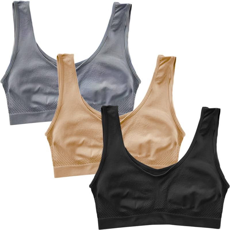 Image of Pack of 3 Seamless Air Bra: Stretchable, Non-Padded, Non-Wired Sports Bra for Women