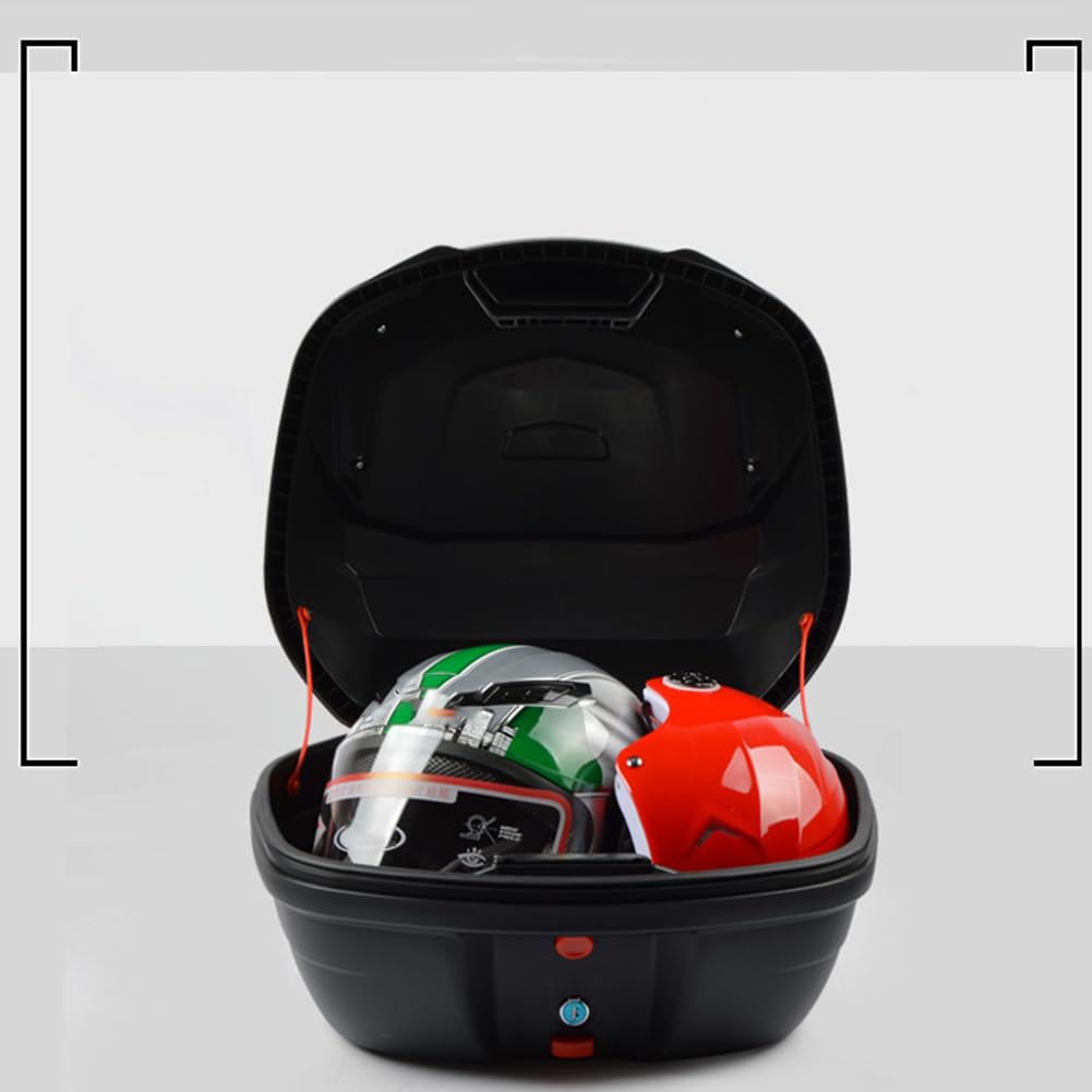 Coffre de moto, Valise de scooter étanche en plastique avec dossier et plaque(Silver,42x48x33cm)