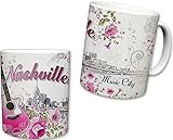 🎸 MUSIC CITY: This Sweet Gisele mug features vibrant and bright detailing of Nashville's center of entertainment, Music City. This mug represents Nashville's beautiful shoreline, a skyline background and is accented with pink flowers as well as a pin...