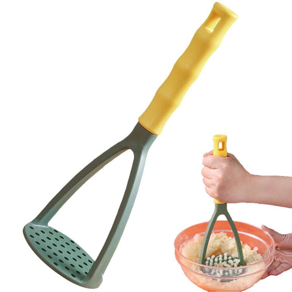 Fituenly Green Potato Masher With Non-Slip Handle Plastic Garlic Press Manual Fruit Vegetable Baby Food Masher For Cooking Kitchen Gadget