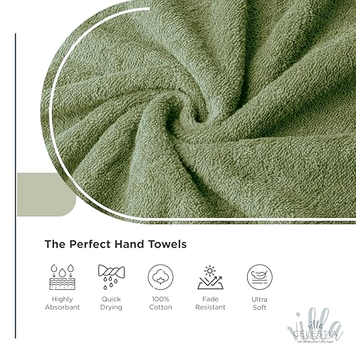 Image of Villa Celestia Cotton Hand Towels Set of 2, 16 x 28, Oeko-TEX Certified, Quick Dry, Sage