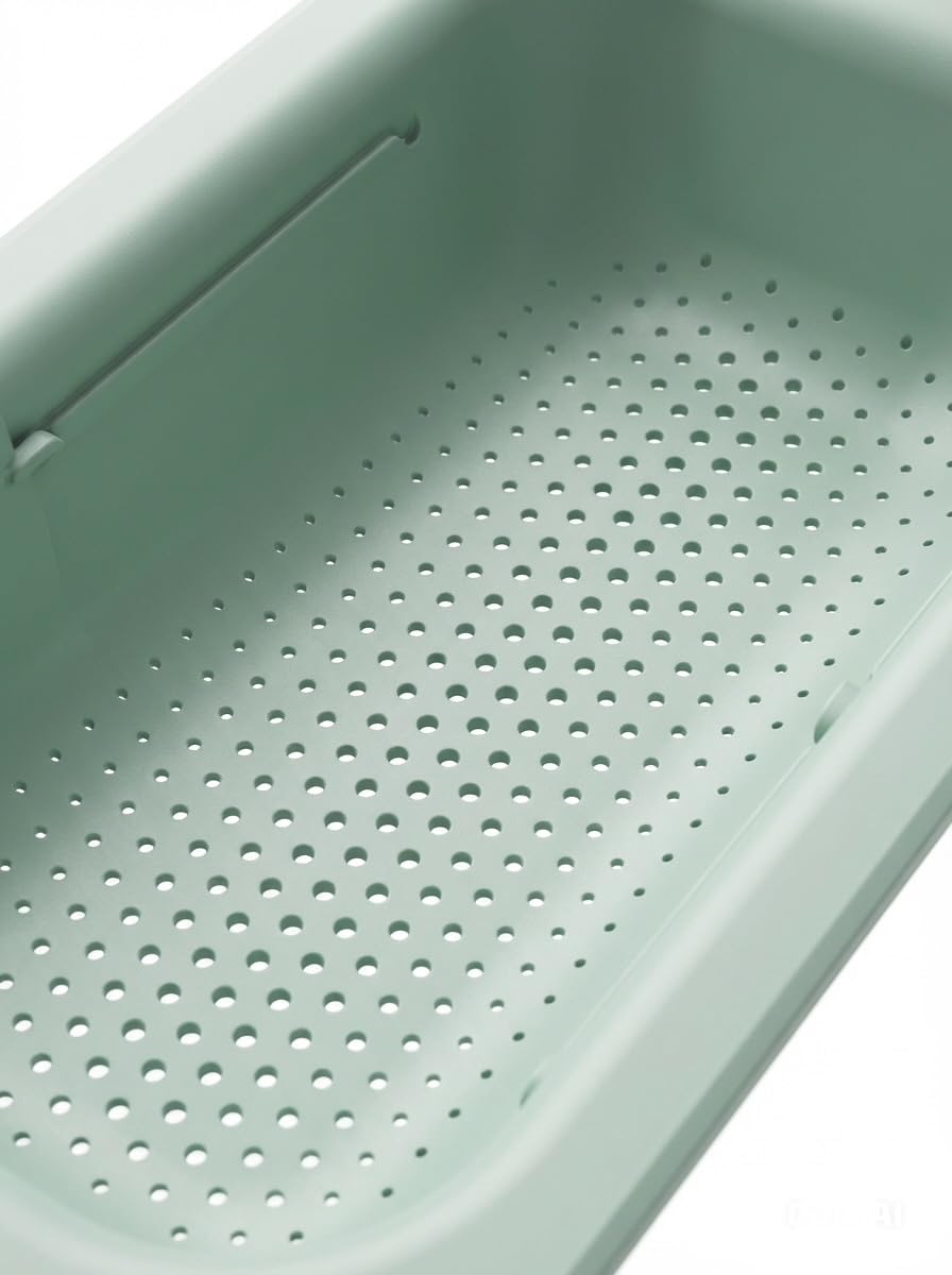 AHASON'S Colador para colocar sobre el fregadero, lavar verduras y frutas, escurrir la pasta cocida, cesta extensible (verde menta)