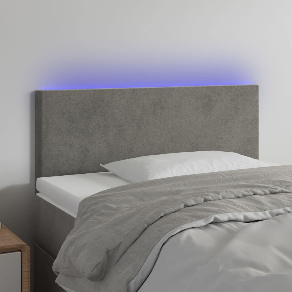 Cabecero de cama LED 80 x 5 x 78/88 cm, terciopelo, gris claro, altura ajustable con tira RGB para estructura de cama, diseño moderno, se puede cortar de forma segura para dormitorio o salón
