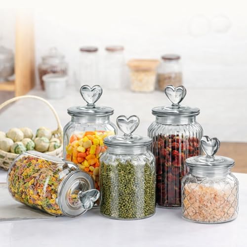 Image of MARTVIA Black Glass Food Storage Jars with Glass Lids 700 ML Set of 6, Love Heart Handle Lid Jar for Home Kitchen,Flour, Sugar, Coffee, Pasta, Oats, Cookies, Snacks (Love 700ML Jar, SET OF 2)