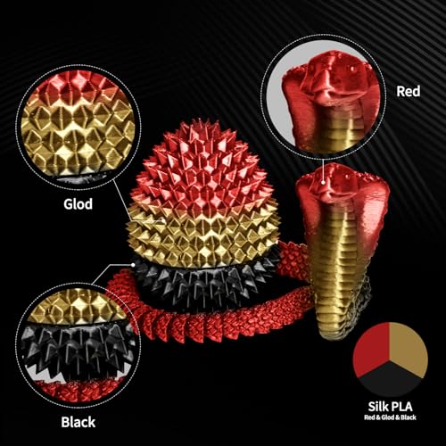 Image of Tri Color Silk PLA 3D Printer Filament, Rainbow Silk PLA Filament 1.75mm, + /- 0.02mm Accuracy, No Clog /Bubble, Durable, Vacuum Sealed, Fits Most FDM Printers, 1KG Spool - Red /Gold /Black