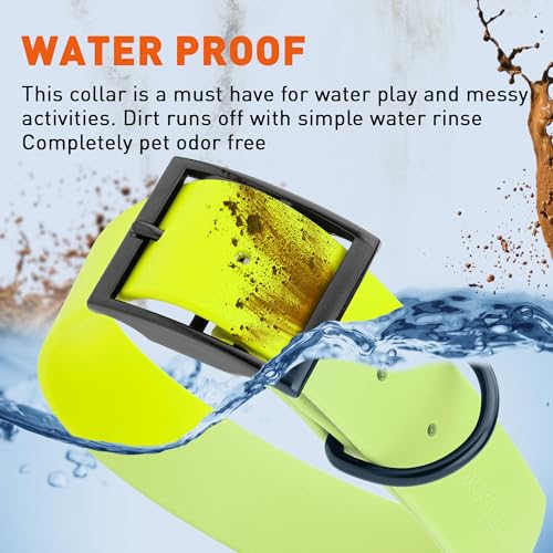 Image of Dogline Biothane Waterproof Dog Collar Strong Coated Nylon Webbing with Black Hardware Odor- Proof for Easy Care Easy to Clean High Performance Fits Small Medium or Large Dogs, Safety Yellow