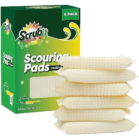 Multi-Purpose Scouring Pad by Scrub-It - Non-Scratch Cleaning Dobie Pads for Pots, Pans, Dishes, Utensils & Non-Stick Cookware - Sponge Scrubbers Use for Kitchen, Bathroom & More (6) Cover