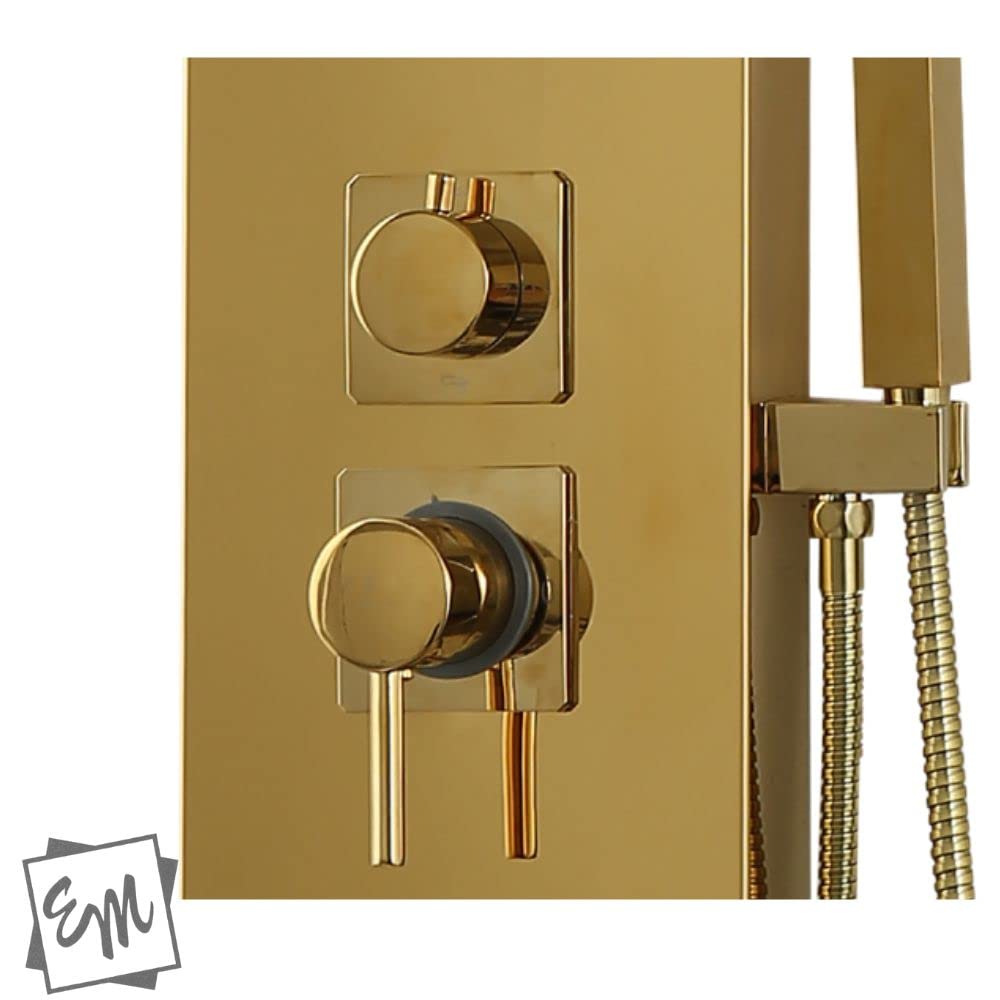 EM Pannello Doccia a Colonna Gold Acciaio Oro Lucido Opaco 4 Funzioni Con Cascata Doccetta Miscelatore Acqua Calda Fredda