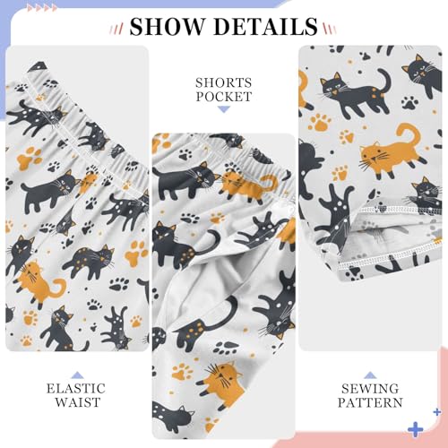 Black and Yellow Cat Long Pajama Pants Bottoms Soft Sleepwear with Pockets4