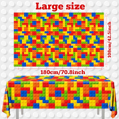 Image of 3pcs Building Block Tablecloths, Birthday Party Supplies Waterproof Plastic Colorful Blocks Bricks Table Cover for Building Block Party Decoration