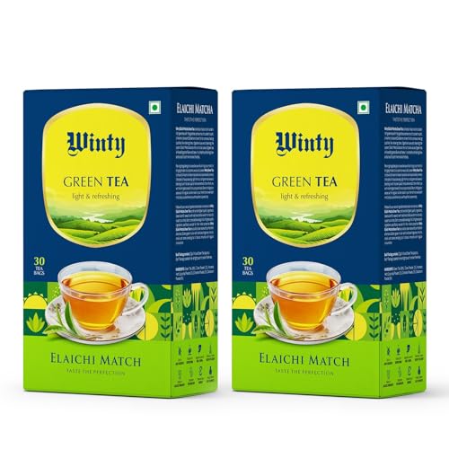 Image of Winty Elaichi Matcha Green Tea, Herbal Antioxidant, Supports Digestion, Metabolism, Gut Health & Weight Management, Refreshing & Sugar-Free Brew Pack of 2 (Each 30 Bags)