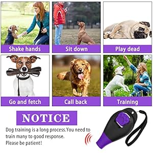2-in-1 Dog Whistle Dog Training Clicker for Dogs Cats Birds Puppy Training (Black Purple)
