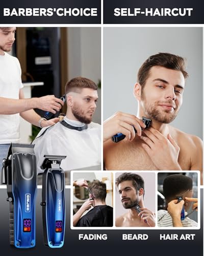 Image of Cordless Hair Clippers and Trimmer Set for Men | Professional grooming kit with travel case, LED display, stainless steel blades, fade lever, and guide combs