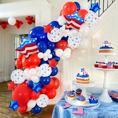 Image of Red White and Blue Balloon Garland Arch Kit - 138 Pcs 4th of July Balloons Arch Kit for Independence Day Nautical Party Baseball Graduations Patriotic Theme Party Decorations