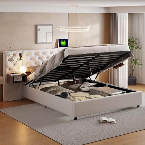 BLSYHDH Boxspringbett 140 x 200 mit Lattenrost, Doppelbett für 2 Personen mit Stauraum, Holztruhe mit Kopfteil mit Kapitonné (Weiß+Samt, 140 x 200 cm)