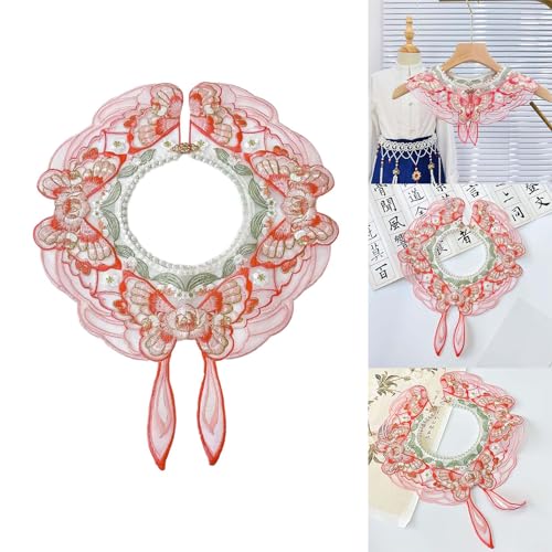 Girls Vintage Dress Detachable False Collar Pearl Beaded Shawl Scarf Chinese Embroidery Butterfly Necklace Capelet2