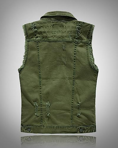Men's Fit Retro Ripped Denim Vest Sleeveless Motorcycle Biker Jean Vest and Jacket2